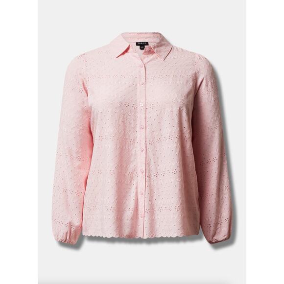 TORRID Eyelet Button Up Long Sleeve Shirt Orchid Pink {3T32} - Picture 5 of 5